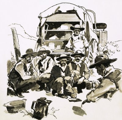 Cowboys Gathered Around a Chuck Wagon by English School